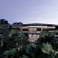 Modern Homestay Building With Courtyard Roof Trees Stone Path And Open Design