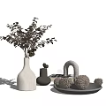 Stylish White Vase With Dried Plants Small Gray Vase And Pine Cones On Tray