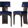 Elegant Modern Dining Chairs With Dark Wooden Frame And Blue Leather Upholstered Seat Back