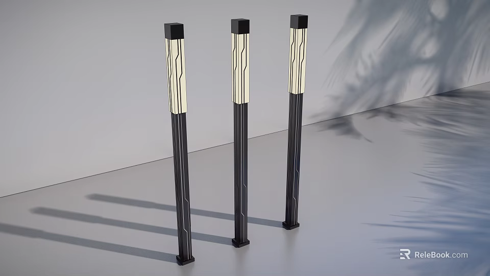 Modern Outdoor Pillar Lights With Sleek Black Design And Illuminated White Panels For Garden 3d model 