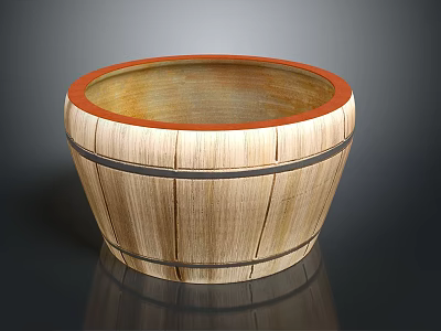 Rustic Wooden Barrel With Red Rim And Black Hoops Design Detail 3d model