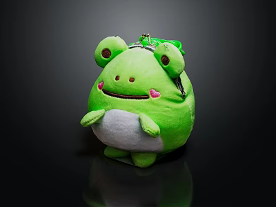 Cute Green Frog Shaped Plush Bag With Big Eyes And Pink Cheeks 3d model