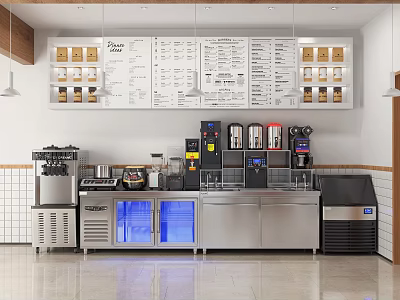 Modern Milk Tea Shop Interior With Professional Equipment 3d model