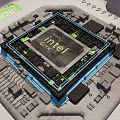 Intel Processor Chip With Green Lighting And Detailed Circuit Board Design