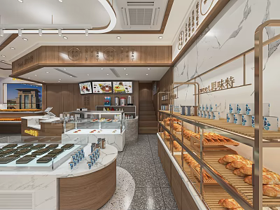 Modern Dessert Shop With Glass Display Cases Fresh Pastries And Wooden Interior 3d model