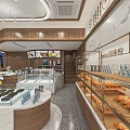 Modern Dessert Shop With Glass Display Cases Fresh Pastries And Wooden Interior