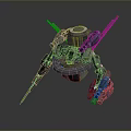 Floating Sci Fi Mechanical Robot With Multiple Arms Weapons And Orange Metallic Accents 3d model
