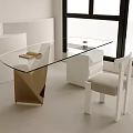 Modern Glass Top Desk With Gold Geometric Legs And White Chair By Window