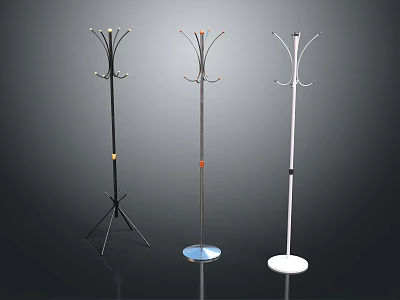 Modern Floor Standing Hanger with Three Different Designs and Black White Blue Bases 3d model