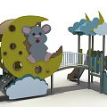 Moon Shaped Playground Equipment with Mouse Clouds Slides and Bridge 3d model