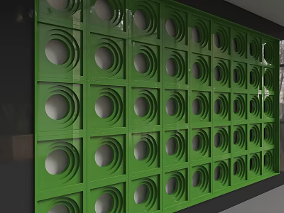 Green Decorative Background Wall Featuring Circular Holes in Grid Pattern Design 3d model