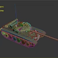 Military Vehicle Tank With Green Camouflage Turret Cannon Tracks And Antenna