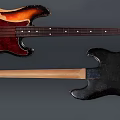 Vintage Wooden Bass Guitars With Sunburst Front And Black Back Bodies