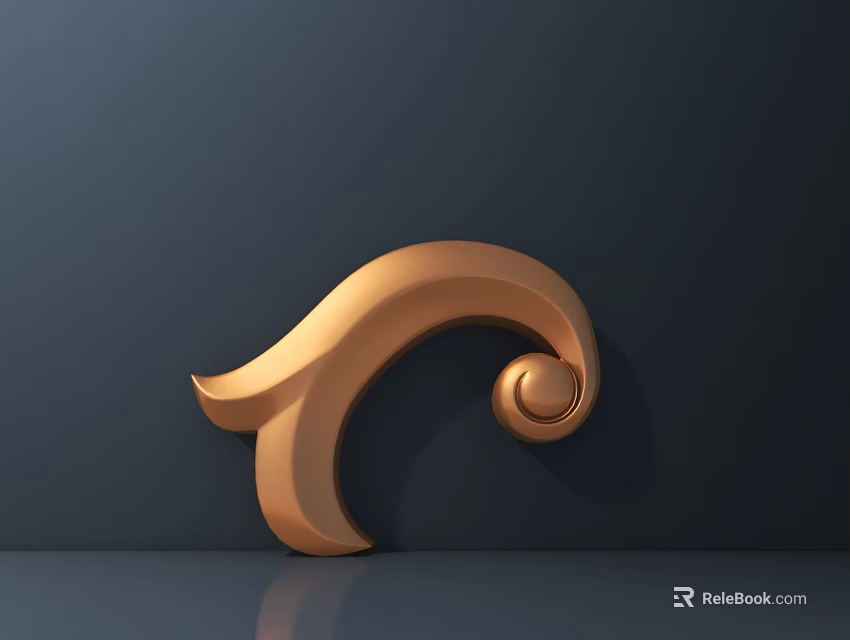 Elegant Detailed Intricate Golden Carved Spiral Decorative Design On Dark Background 3d model 