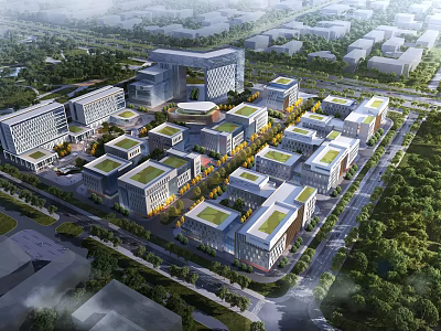 Modern Industrial Factory Park Featuring Multiple Buildings Green Areas And Planned Layout 3d model