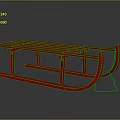 Red Wooden Sleigh With Slatted Seat And Metal Runners On Reflective Black Surface