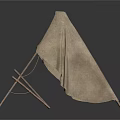 Ancient Camping Tent with Canvas Cover and Wooden Support Frames