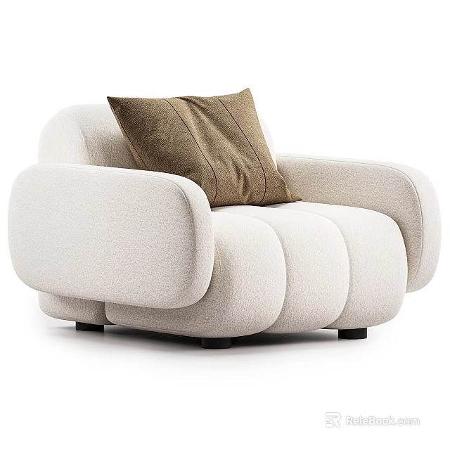 Modern Beige Fabric Sofa With Rounded Arms Brown Cushion And Segmented Seat 3d model 