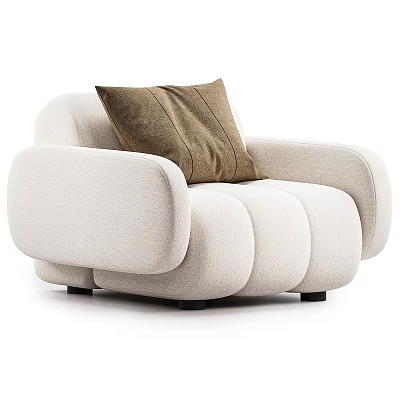 Modern Beige Fabric Sofa With Rounded Arms Brown Cushion And Segmented Seat 3d model