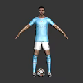 Manchester City Football Player In Light Blue Jersey Standing With Football On Black Background
