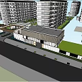 Modern Entrance Gate With Canopy And Landscaped Trees Near High Rise Building