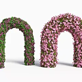 Green Bushes with Purple Flowers and Pink Flowering Shrubs Form Decorative Garden Arches