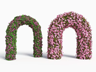 Green Bushes with Purple Flowers and Pink Flowering Shrubs Form Decorative Garden Arches 3d model