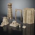 Ancient Stone Architectural Models Featuring Tower Arch Column And Pedestal