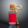 Decorative Glass Bottle With Red Liquid Golden Ring Hook And Orange Cork