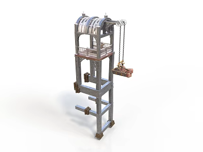 Small Mechanical Hoist Device With Metal Frame Wheels Chain And Hook Structure 3d model