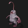 Fantasy Alien Creature 3D Model With Large Eyes Open Mouth And Tentacle Head
