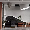 Modern Beauty Hair Salon Interior With Brown Sofa Green Plants And Lighting Fixtures
