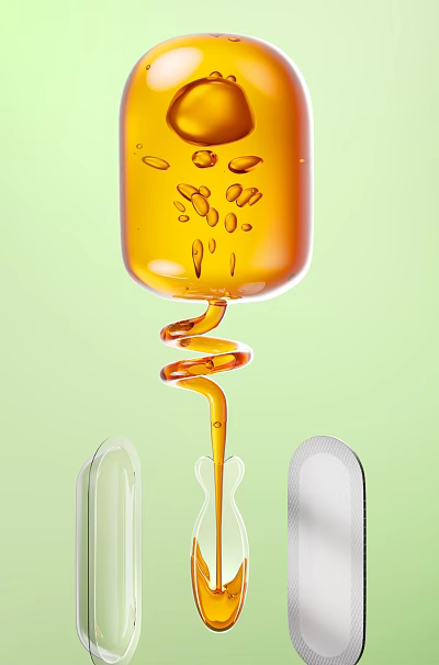 Yellow Syrup Spiral Dripping From Glass Container On Light Green Background With White Biscuits 3d model