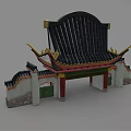 Traditional Chinese Entrance Gate With Black Tile Roof Yellow Decorations And Red Pillars