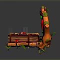 Whimsical Decorative Scene With Red Book Orange Wooden Plank Tree Branch Colorful Bulbs And Candles