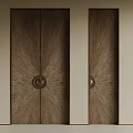 Dark Brown Wooden Double Doors With Circular Decoration And Modern Interior Design