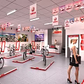 YAMAHA Bicycle Retail Store With Silver And Red Exterior Bicycle Display And Customers