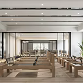 Modern Minimalist Fitness Studio With Spacious Indoor Space Neatly Arranged Wooden Equipment And Bright Lighting