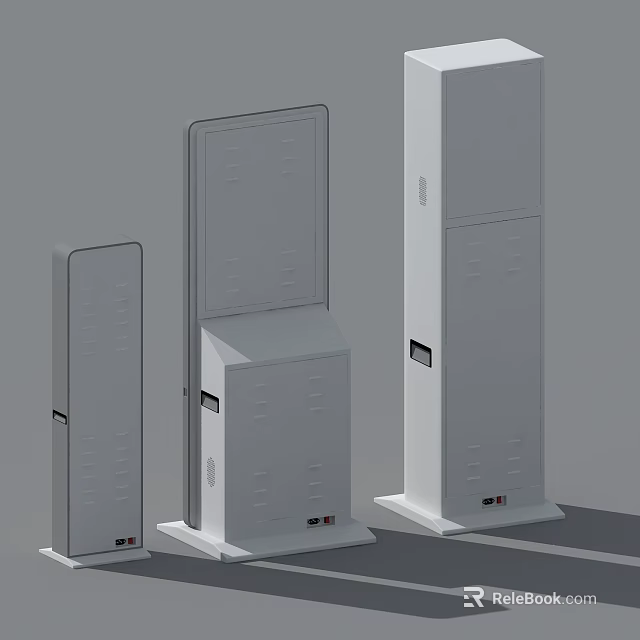 White Vertical Storage Lockers Design With Different Sizes And Front Panels 3d model