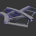 Silver Metal Frame Structure with Curved Bars Cross Beams and Connecting Parts