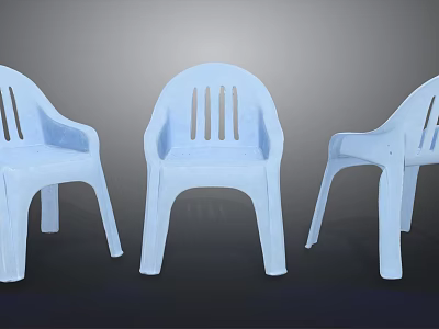 Three Light Blue Plastic Stools With Slotted Backrest Simple Design For Indoor Outdoor Use 3d model