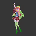 Anime Character With Cat Ears Long Purple Hair White Blue Dress Dance Pose