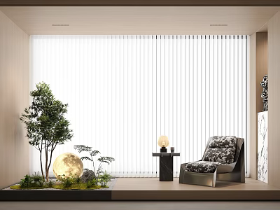 Modern Home Balcony With Natural Plants Comfortable Chair Decorative Lamp And Blinds 3d model