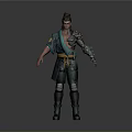 Male Warrior Character With Tattered Blue Green Outfit Yellow Sash Armored Legs And Spiked Hair