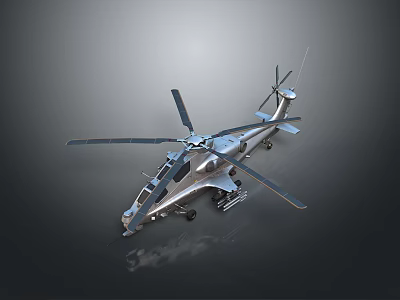 Modern Silver Gray Helicopter with Multiple Rotors and Sleek Fuselage on Dark Background with Reflection 3d model