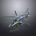Modern Silver Gray Helicopter with Multiple Rotors and Sleek Fuselage on Dark Background with Reflection 3d model