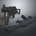 Black Tactical Weapons With Golden Bullets And Ergonomic Design Features 3d model