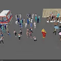 Crowd of People with Ambulance Medical Personnel and Umbrellas in Outdoor Scene