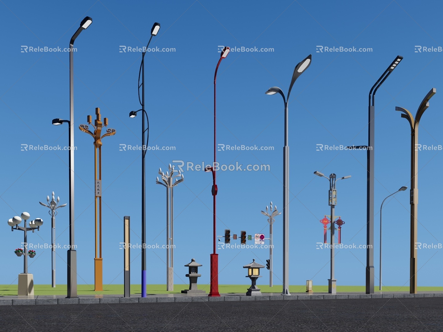 Modern street lamp flower lamp double arm lamp magnolia lamp lotus lamp 3d model