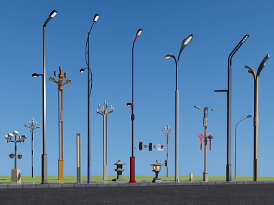 Various Styles Of Outdoor Lights With Decorative Lamp Posts And Designs 3d model